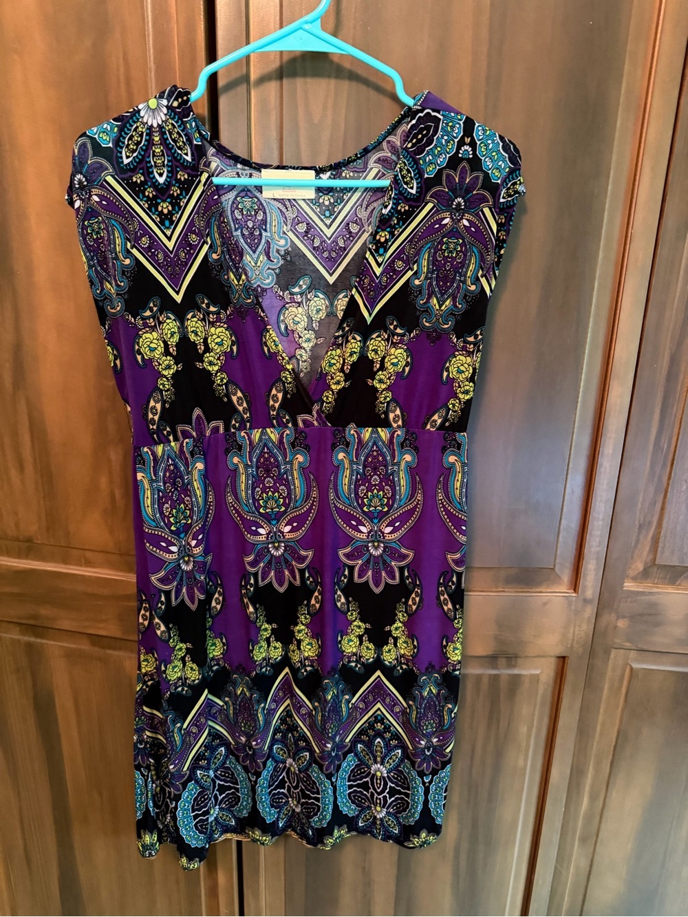 Bobbie Brooks Purple Dress with Black Paisley and Teal Accents